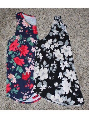 Old Navy XXL Luxe Round Neck Curved Hem Tank Top Lot Navy Black Floral Swing